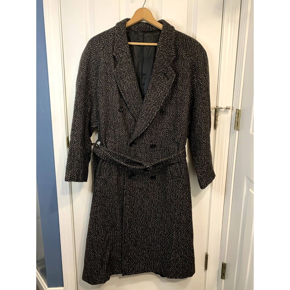 Context VTG Dbl Breast Belt Herringbone Tweed Wool Trench Coat - No Size (XXL?)